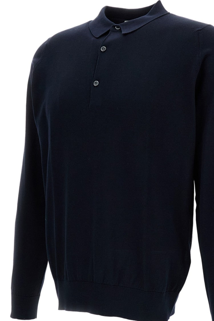 John Smedley Blue Cotton Long-Sleeve Polo Shirt