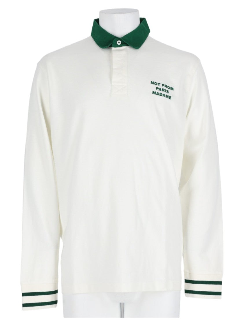 Drôle De Monsieur White Contrasting Collar Long-Sleeve Cotton Polo Shirt