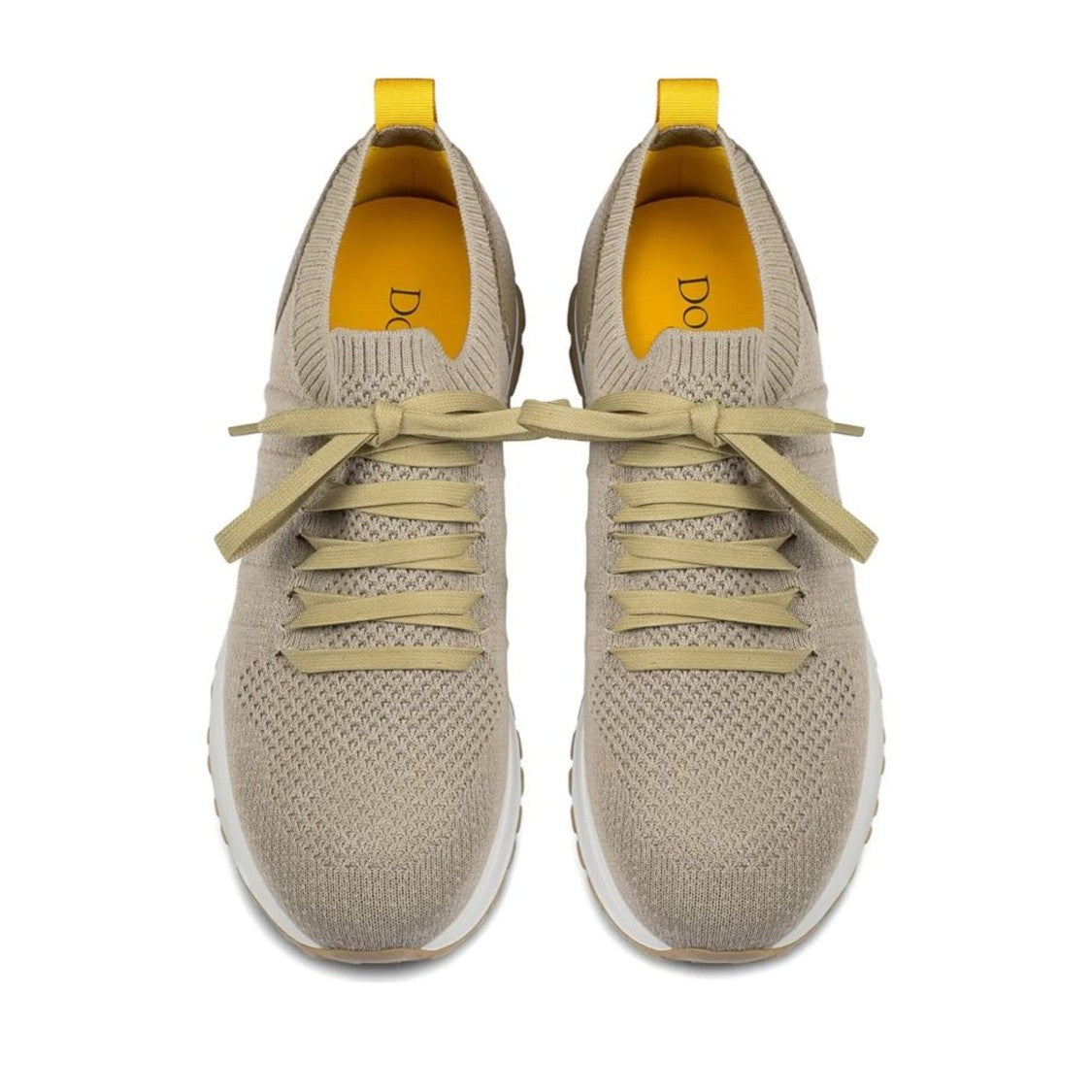 Doucal's Beige Knitted Textured Leather Accents Sneakers