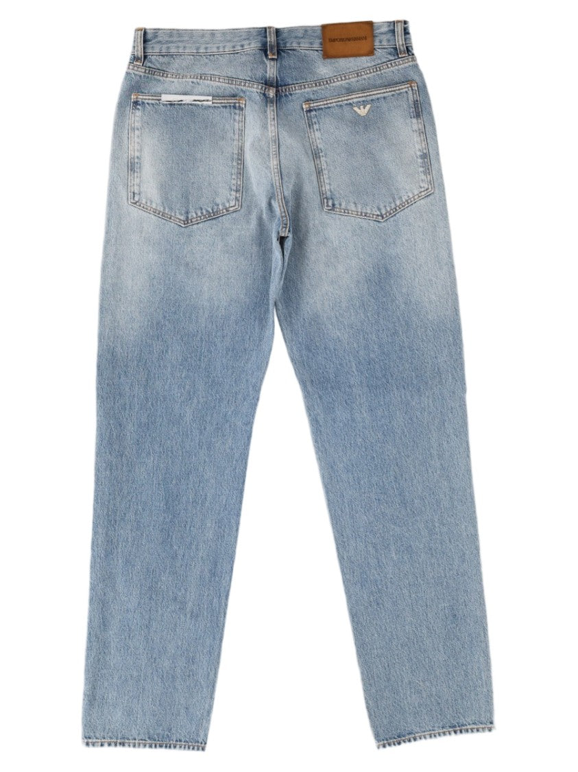 Emporio Armani Light Blue Distressed Five-Pocket Regular Fit Jeans