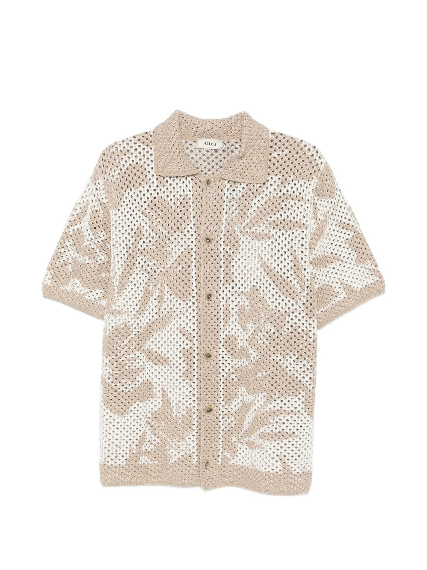 Altea Neutral Perforated Knit Leaf Shirt