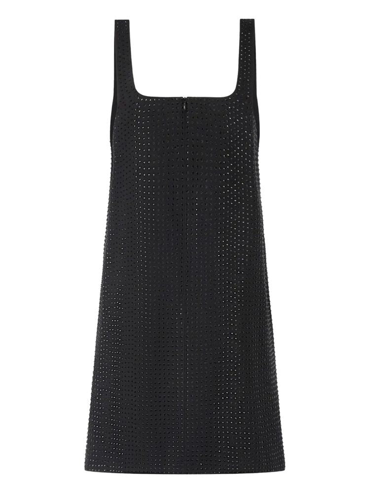 Pinko Sleeveless Black Midi Dress With Square Neckline And Textured Perforation