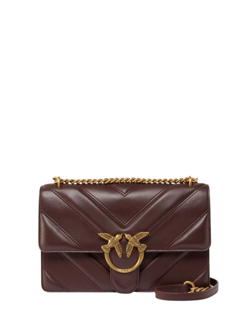 Pinko Bordeaux Leather Shoulder Bag With Chevron Design