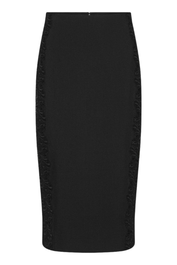 Rotate Black Lace Insert Front Slit Pencil Skirt
