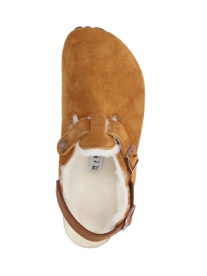 Birkenstock Tokio Fur Mules In Brown Suede