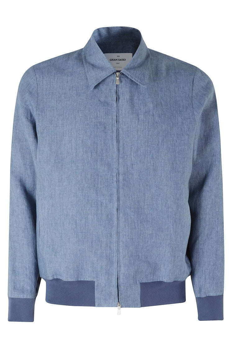Gran Sasso Denim Zipped Elasticized Cuff Linen-Blend Jacket