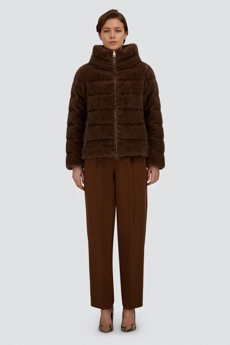 Herno Brown Polyester Faux-Fur Stand-Collar Puffer Jacket