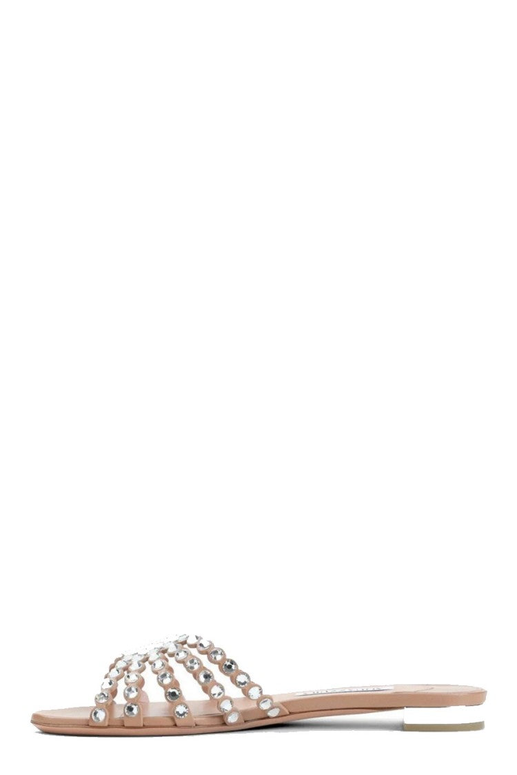 Aquazzura Pink Nappa Leather Crystal-Embellished Slide Sandal