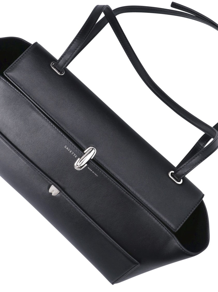 Savette Black Leather Symmetry Trapeze Shoulder Bag