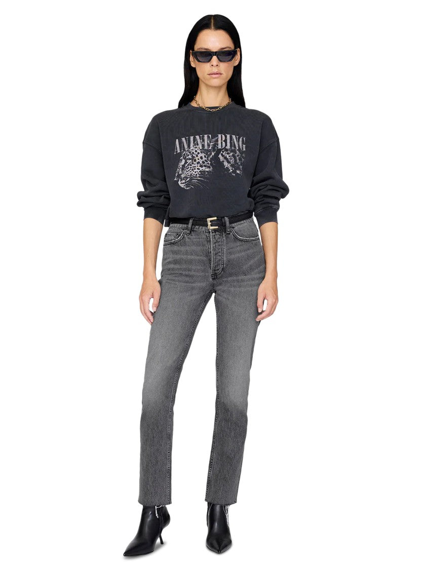 Anine Bing Relaxed-Fit Black Sweatshirt With Vintage Leopard Graphic