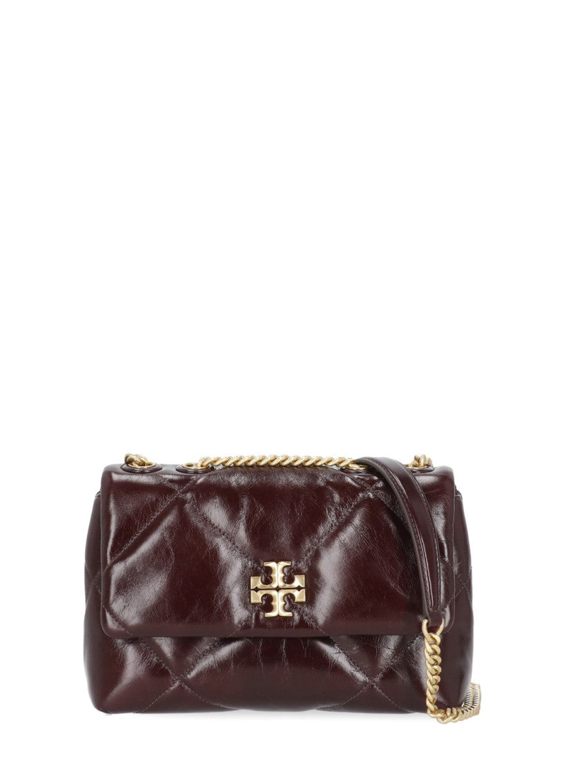 Tory Burch Burgundy Patent Quilted Leather Gold Logo Shoulder Bag
