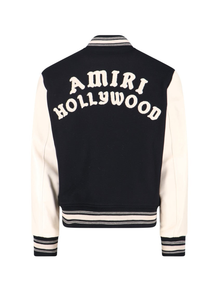 Amiri Varsity Jacket With White Contrasting Sleeves And Embroidered Detailing