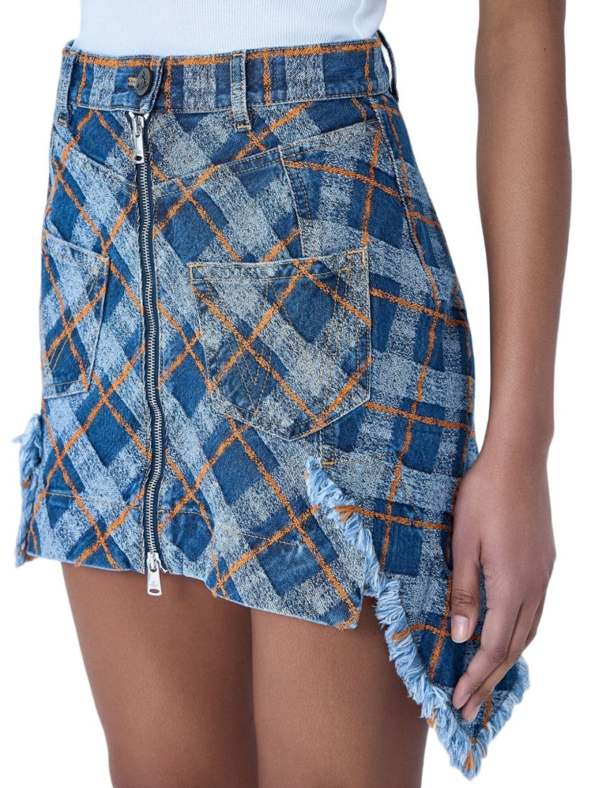 Vivienne Westwood Mini Skirt With Plaid Pattern And Asymmetrical Hem