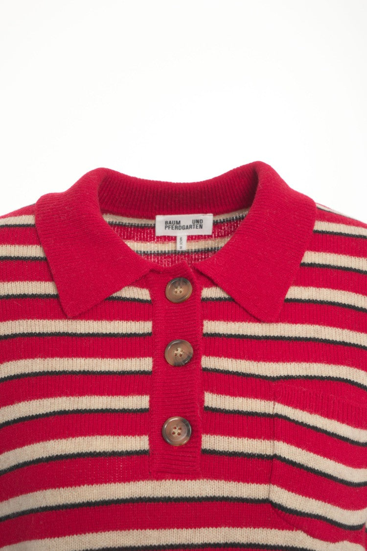 Baum Und Pferdgarten Bold Striped Polo Collar Sweater