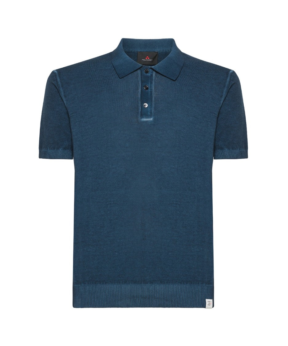 Peuterey Classic Blue Polo Shirt Shaved Crepe