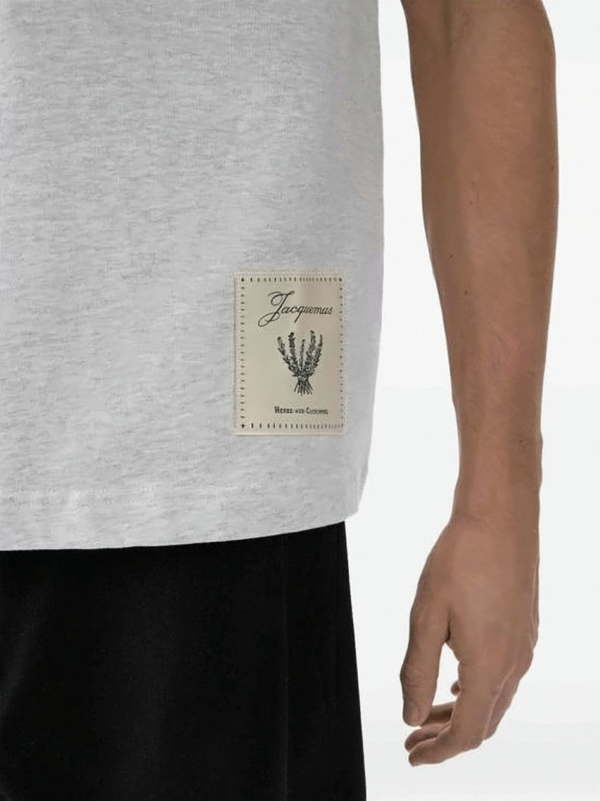 Jacquemus Light Grey Cotton T-Shirt With Embroidered Patch