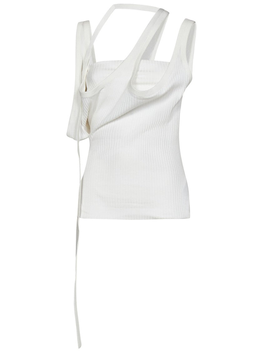 The Attico White Ribbed Cotton Jersey Top