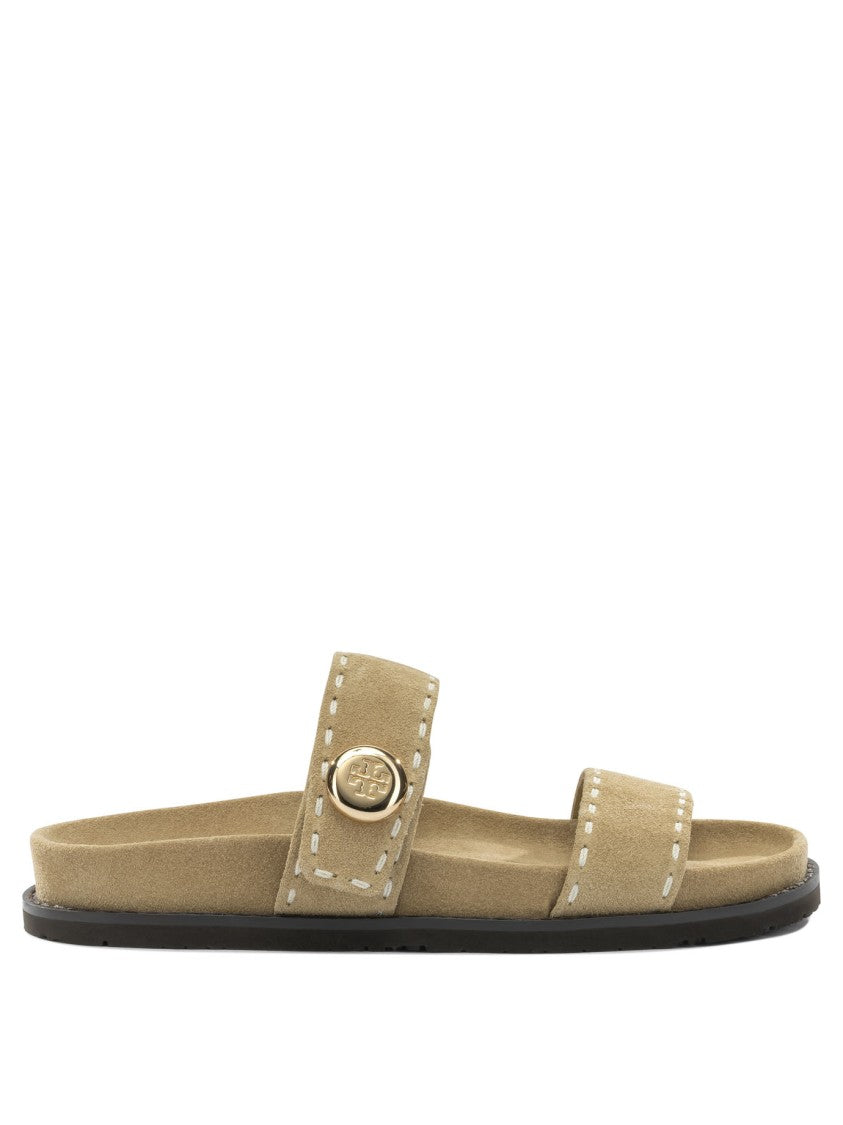 Tory Burch Suede Sandals With Gold-Tone Emblem