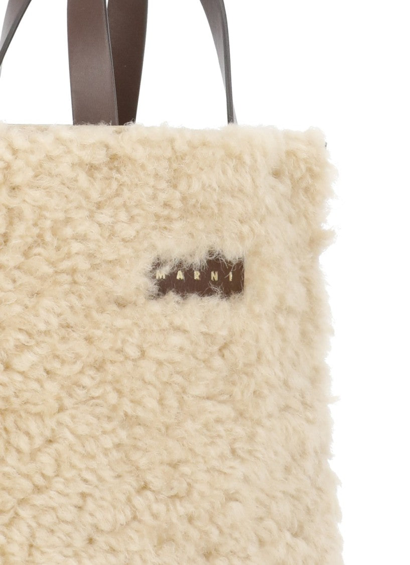Marni Brown Fur-Blend Logo Handbag