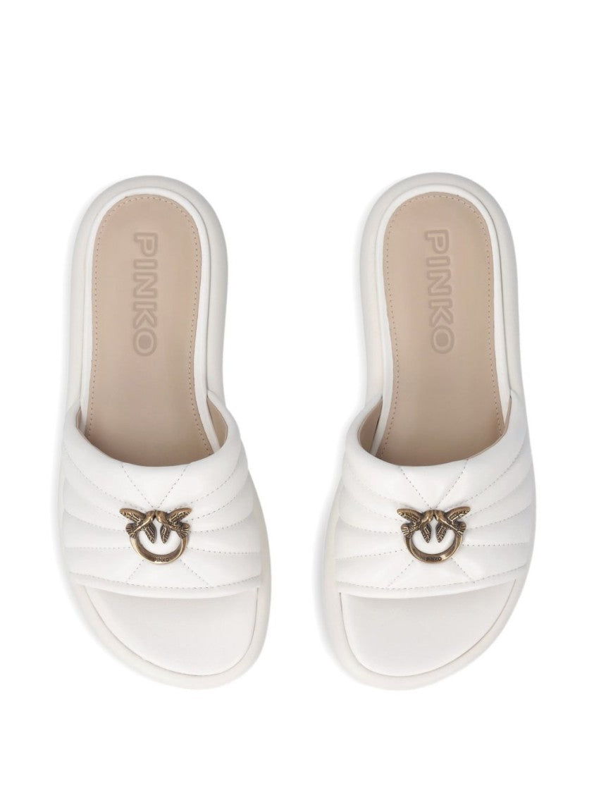 Pinko White Quilted Open Toe Sandals