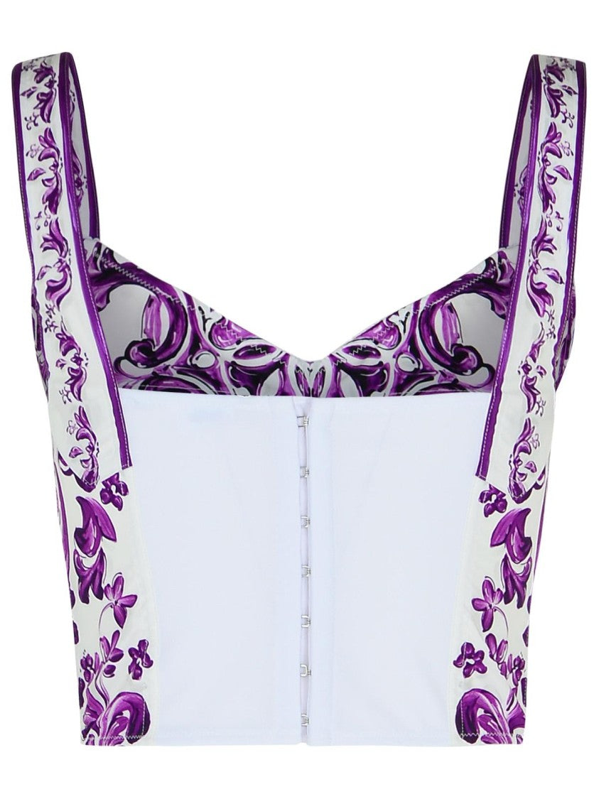 Dolce & Gabbana Majolica Print Cotton Blend Bustier