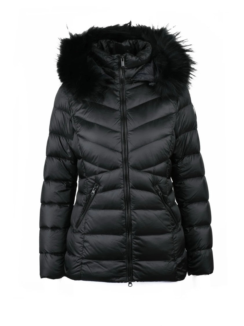 Bomboogie Black Fitted Quilted Nylon Short Down Jacket