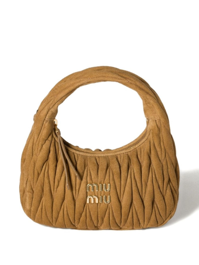 Miu Miu Matelassé Caramel Hobo Bag With Gold-Tone Hardware