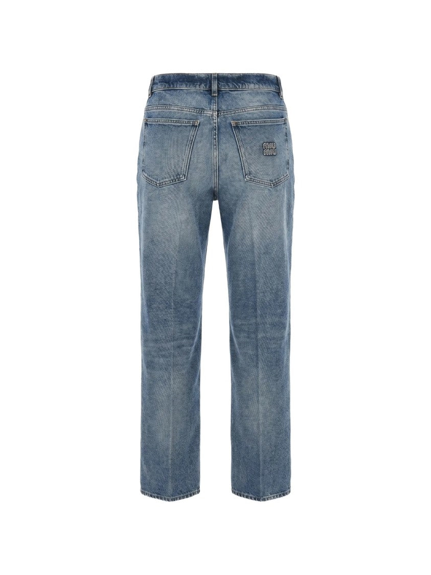 Miu Miu Faded Blue Mid-Rise Straight-Leg Jeans