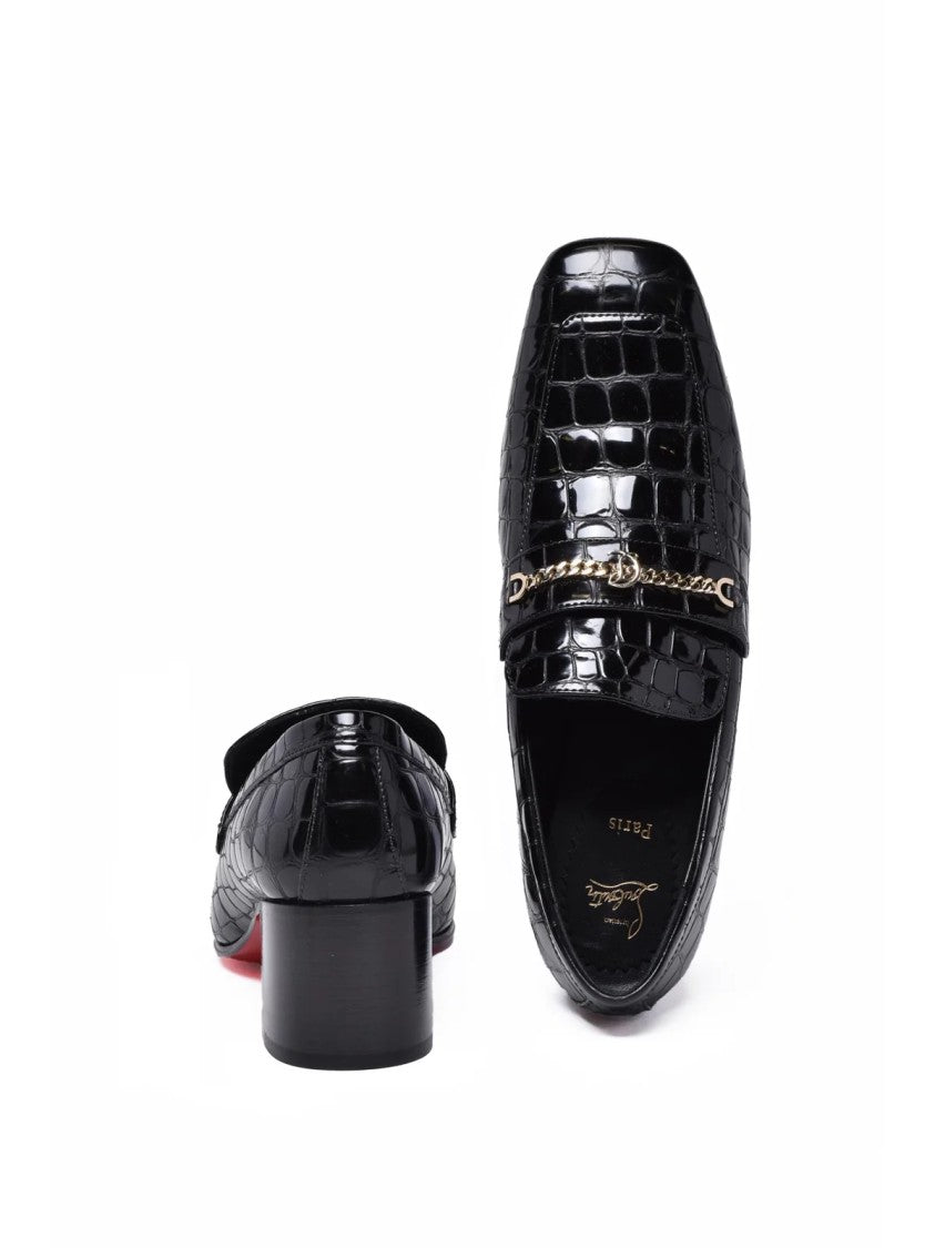 Christian Louboutin Mj Spazzolato Black Glossy Crocodile Leather Loafers