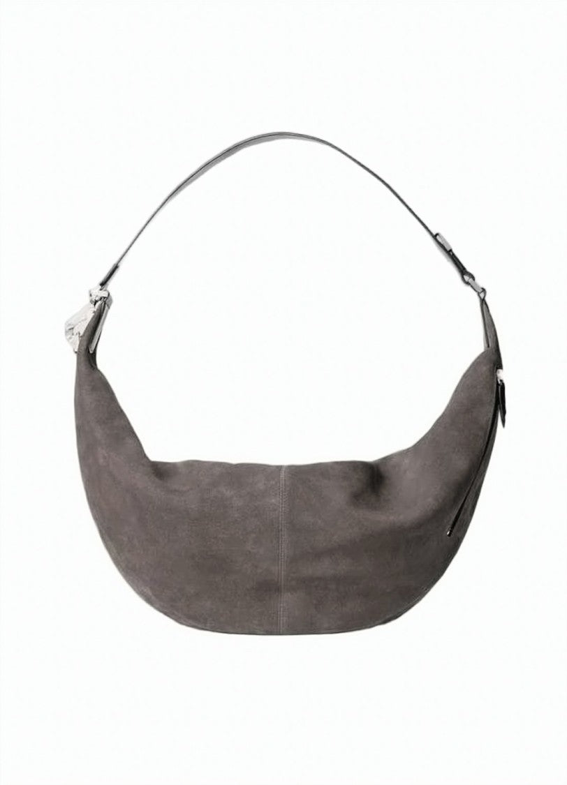 Lemaire Crescent-Shaped Suede Shoulder Bag With Leather Accents