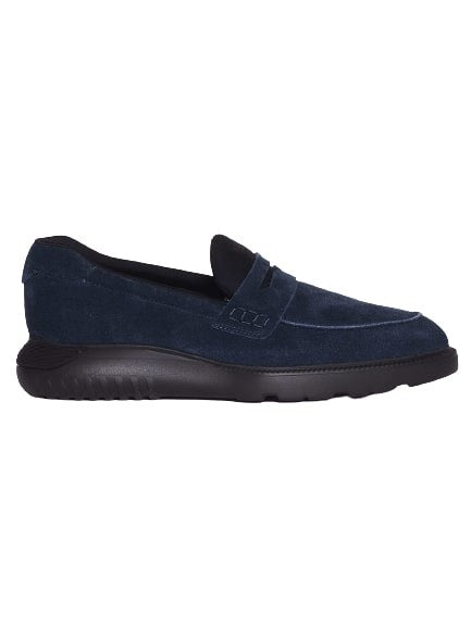 Hogan Blue Suede Moccasin With Rubber Sole