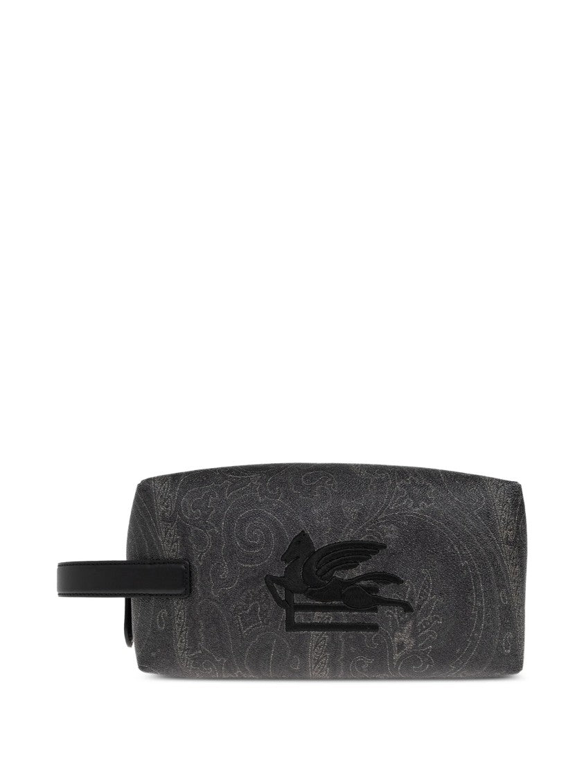 Etro Rectangular Black Paisley 25X12x12 Side-Handle Pouch