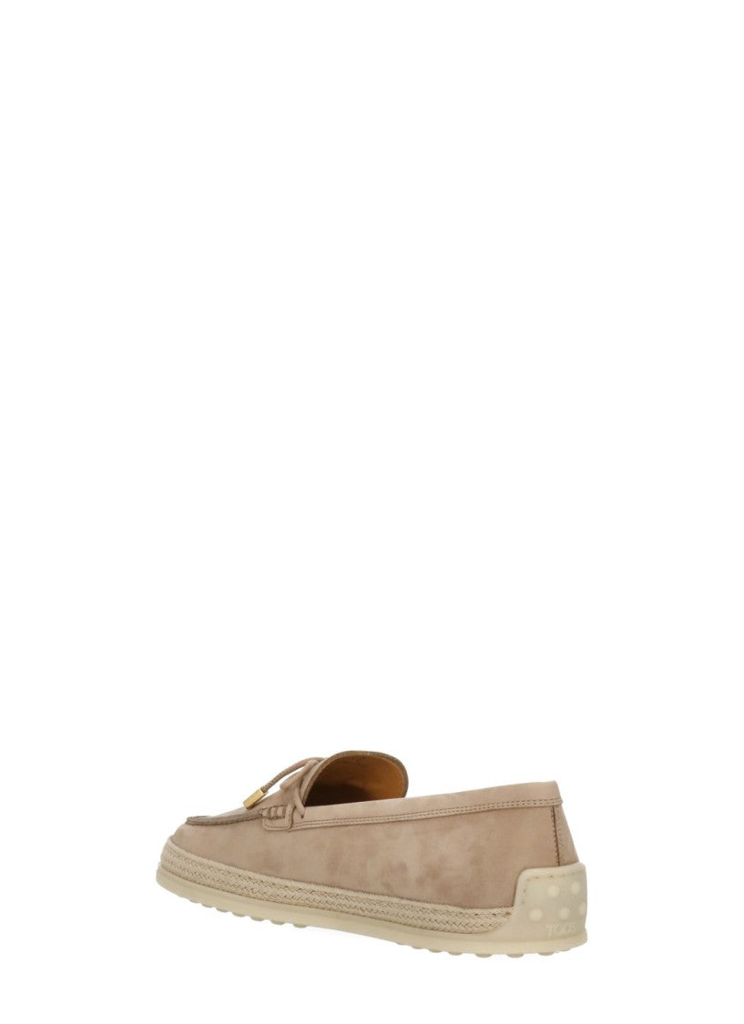 Tod's Pink Rafia Woven Leather Loafers