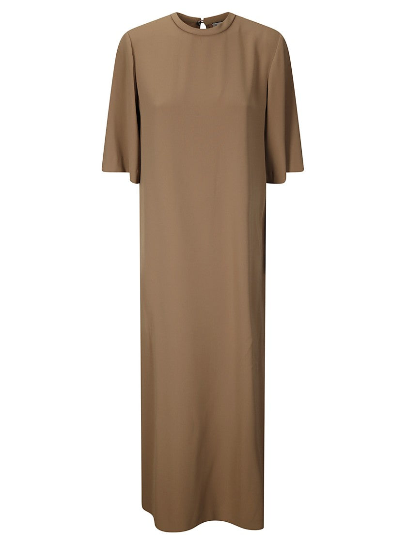 Alberto Biani Straight-Line Long Dress With V-Neck
