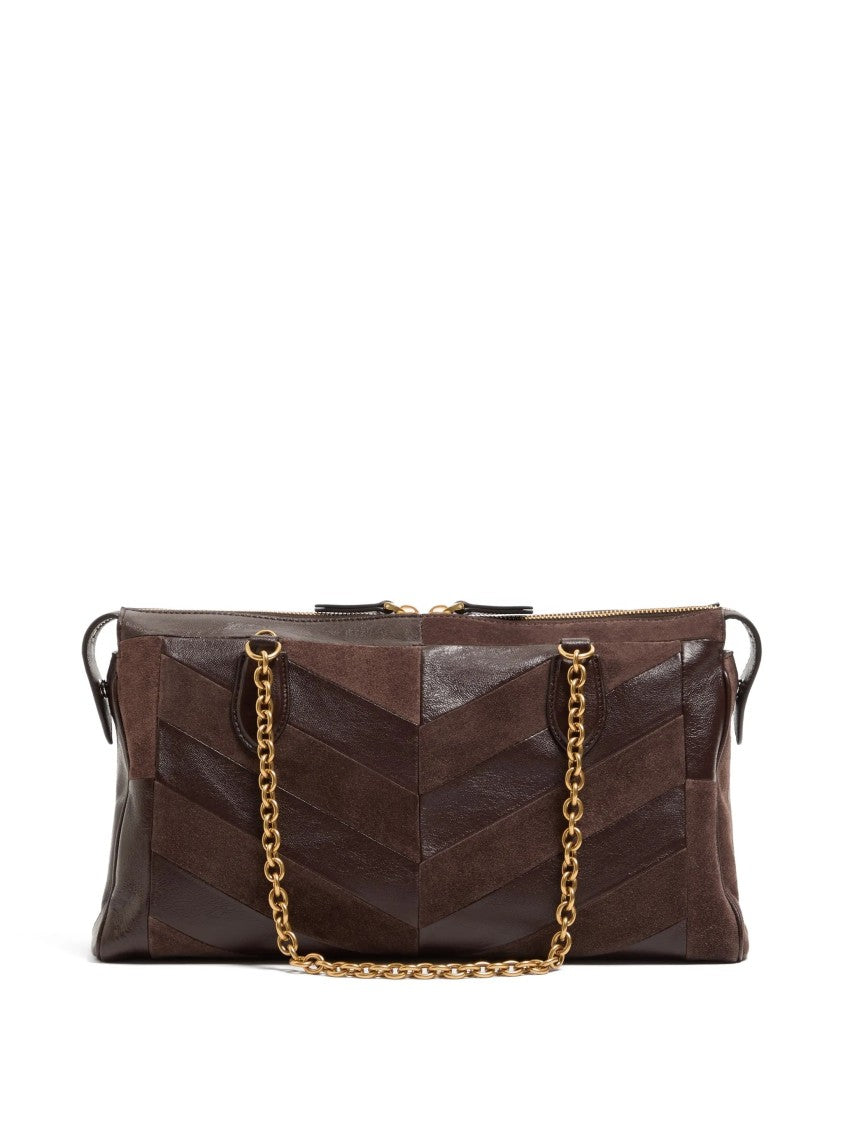 Valentino Medium Suede Shoulder Bag With Chevron Design And Chain Strap