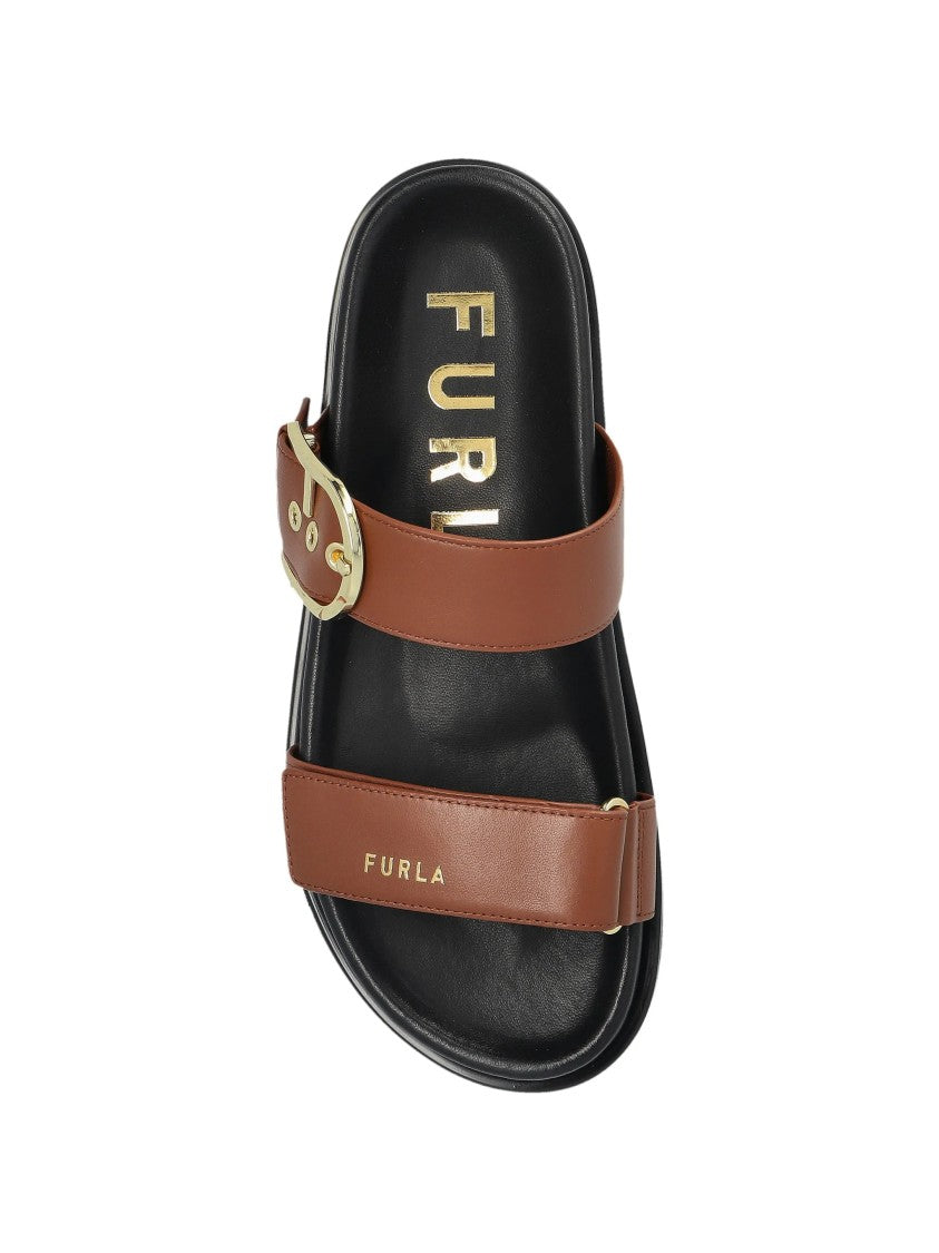 Furla Solea Sandal Brown Leather Gold Buckle