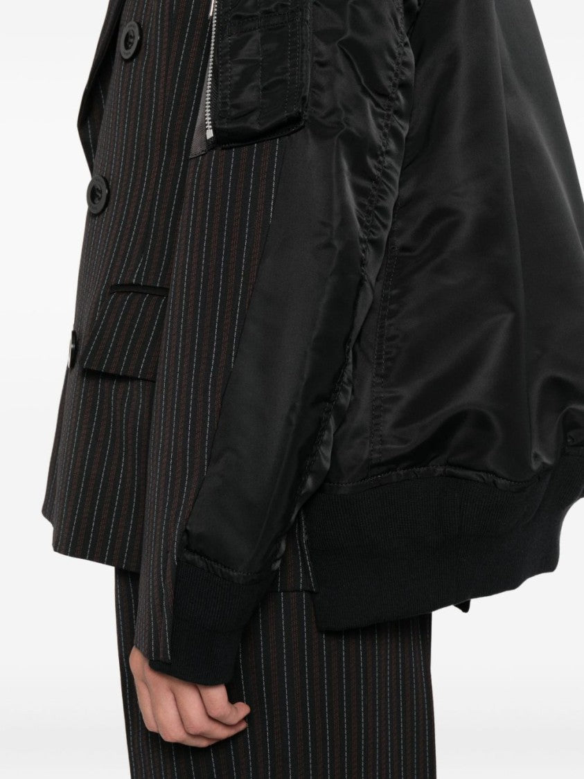 Sacai Double-Breasted Oversized Jacket With Pinstripe Detail