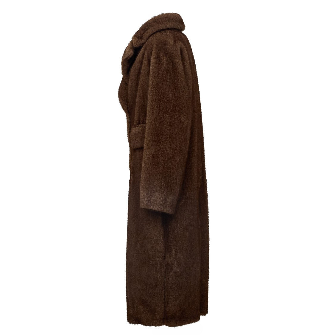 Sword Notched Lapel Long Faux Fur Coat