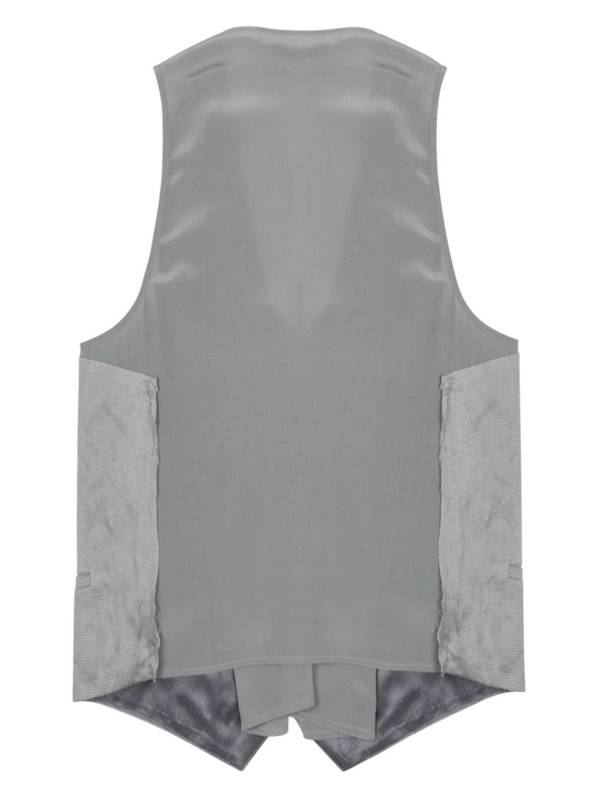 Alysi Soft Grey Sleeveless Vest With Textured Fabric And Button Detail