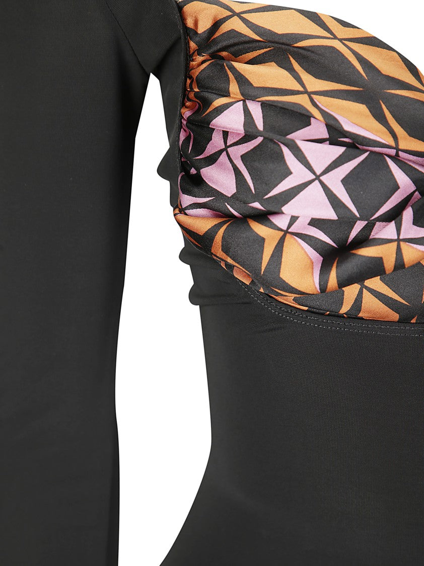 Marine Serre Long Sleeve Viscose Dress With Contrast Bra