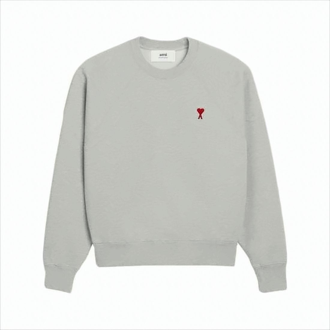 Ami Long-Sleeve Grey Crewneck Sweatshirt With Heart Emblem