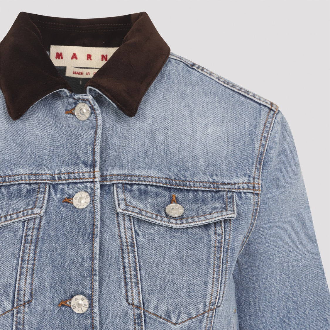 Marni Deep Blue Cotton Washed Bull Denim Trucker Cropped Jacket