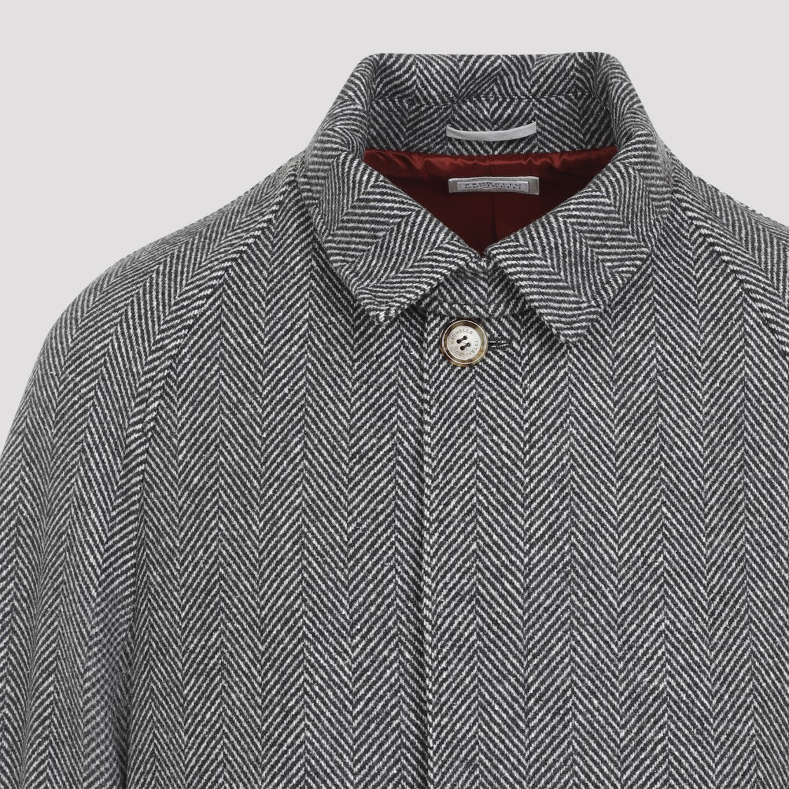 Brunello Cucinelli Wool-Silk-Cashmere Blend Coat With Herringbone Pattern