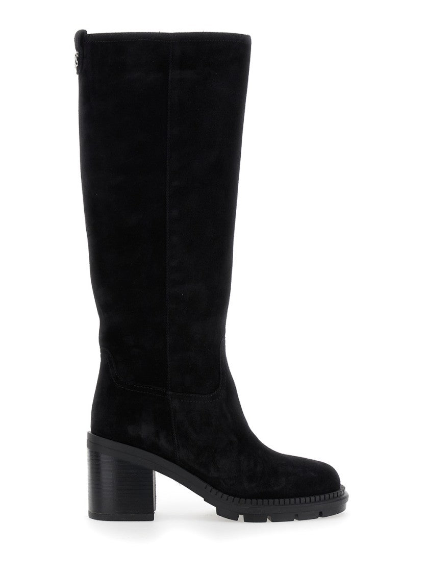 Casadei Knee-High Suede Boots With Chunky Heel