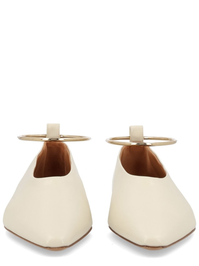Jil Sander Neutral Metallic Anklet Smooth Leather Flats