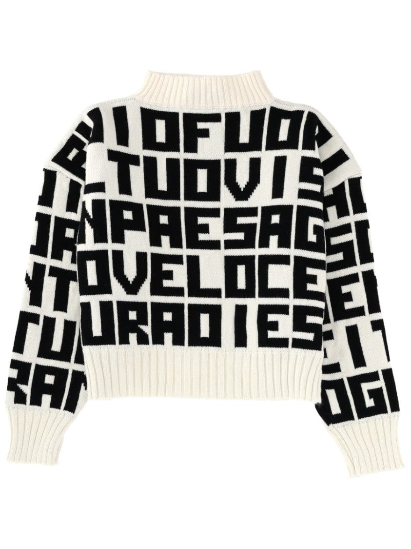 Msgm Black Virgin Wool-Blend Lettered Sweater