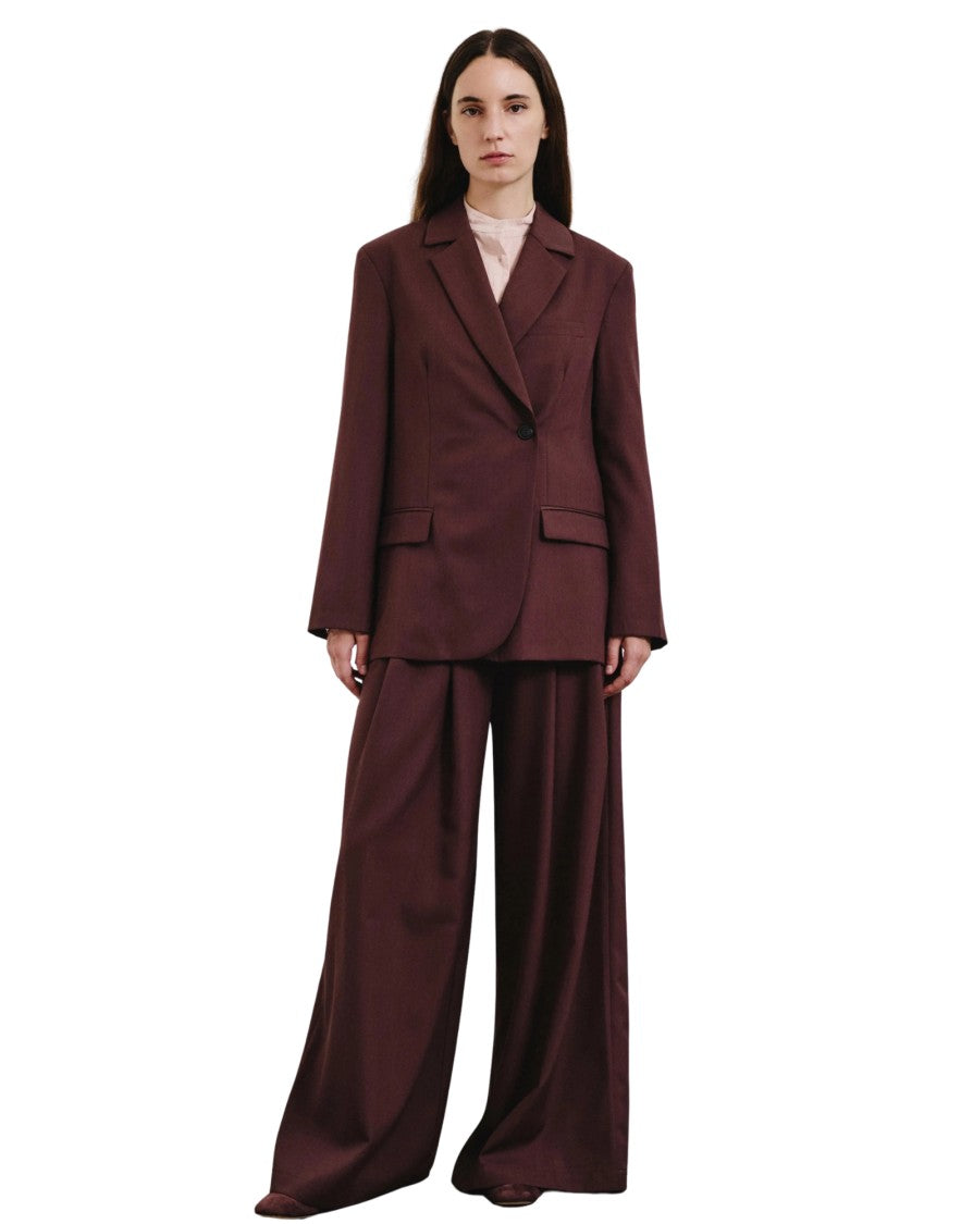 Pomandère Navy Technical Wool Gabardine Wide-Leg Pants