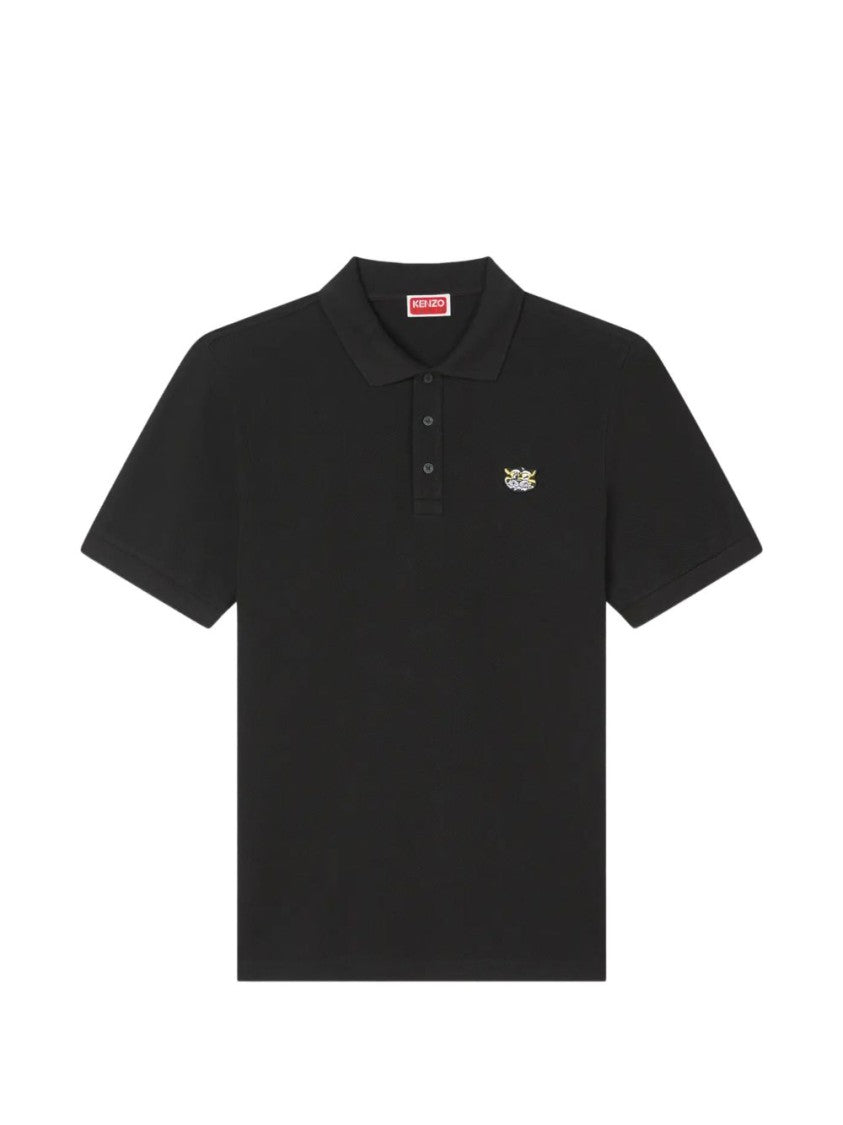 Kenzo Classic Black Polo Shirt With Structured Collar And Embroidered Logo