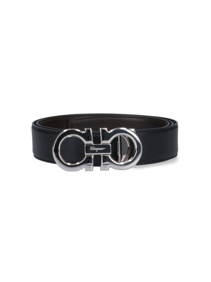 Ferragamo "Gancini" Reversible Belt Black