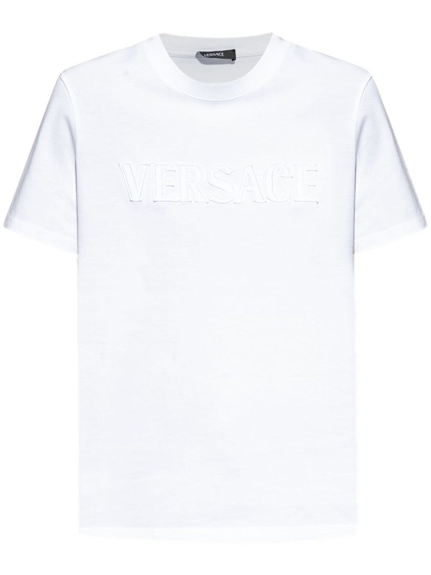 Versace `` Fringed Logo Embroidery T-Shirt